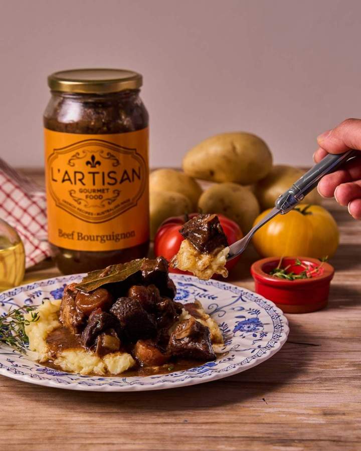 Beef Bourguignon is a classic French dish, slow-cooked using traditional methods to develop a deep, rich flavour. Tender beef is simmered to perfection, creating a hearty and comforting meal that embodies the true taste of rustic French cuisine.